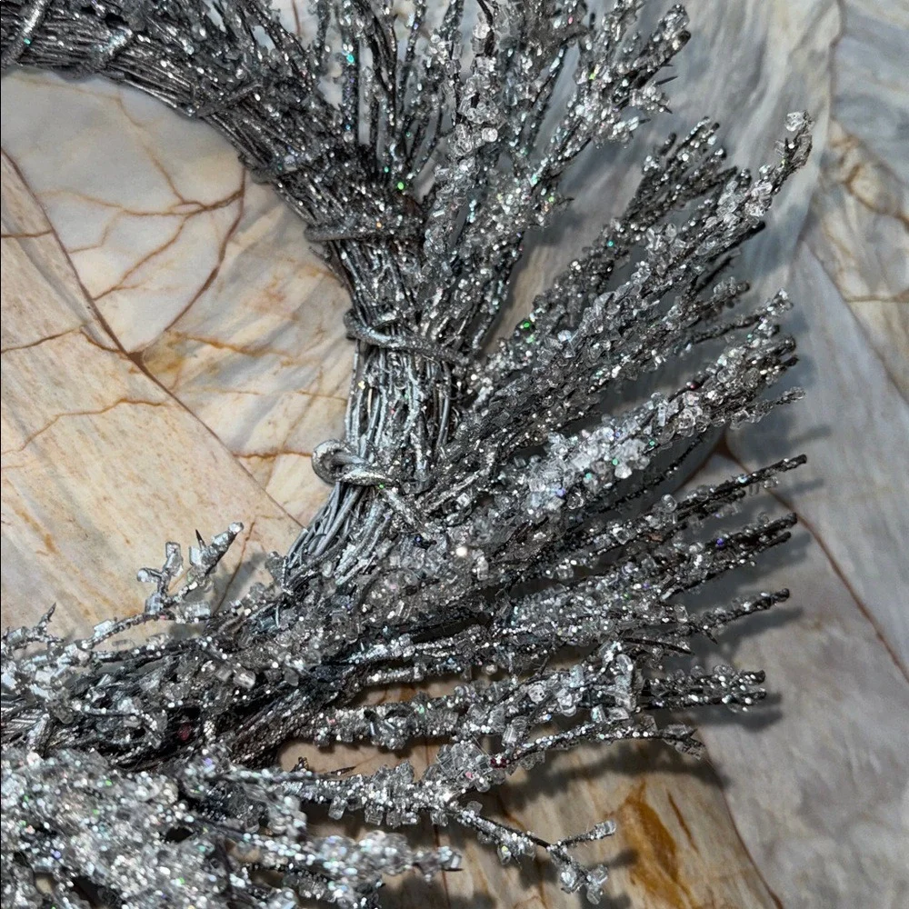 Frosted‎ Silver Glitter Icy Twig Wreath Winter Holiday Christmas Home Decor 20in
